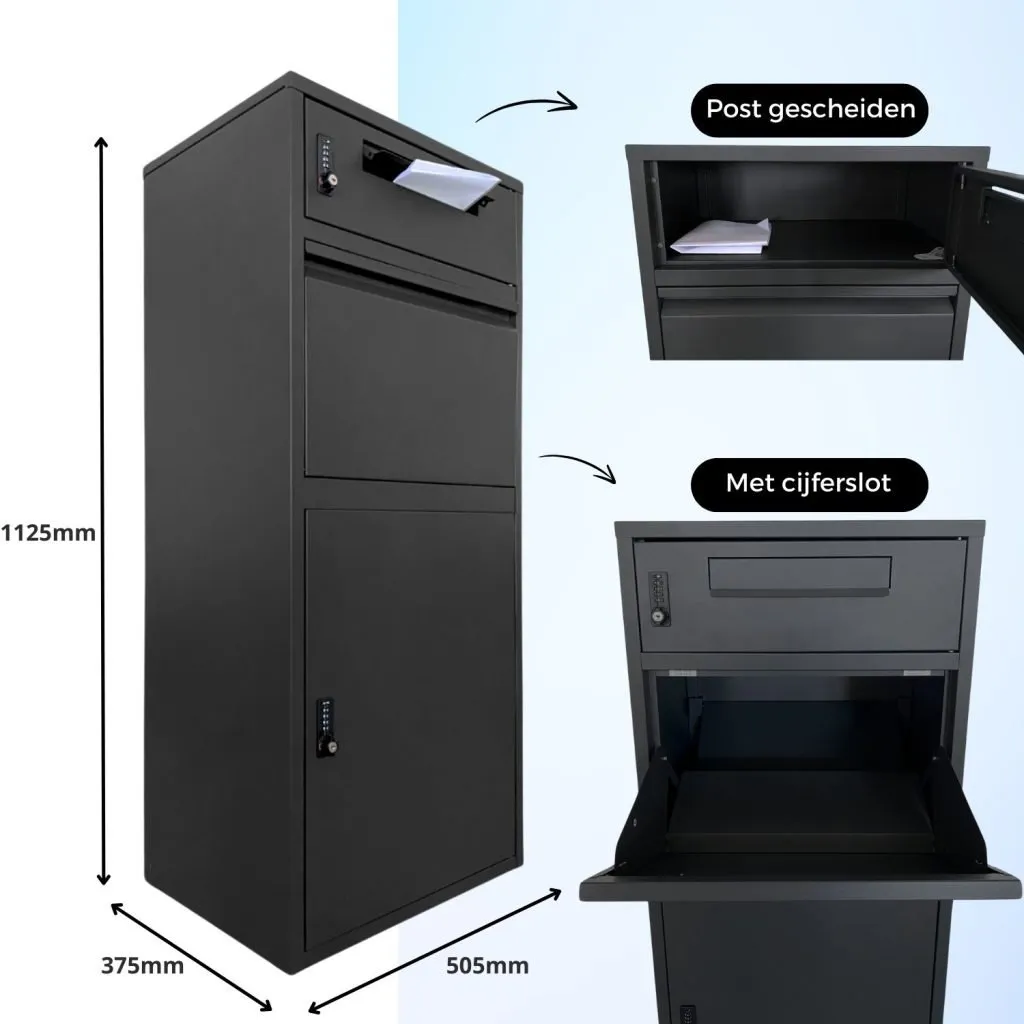 Postvak Gescheiden - Pakketbrievenbus - ParcelXL® DuoBox - Zwart